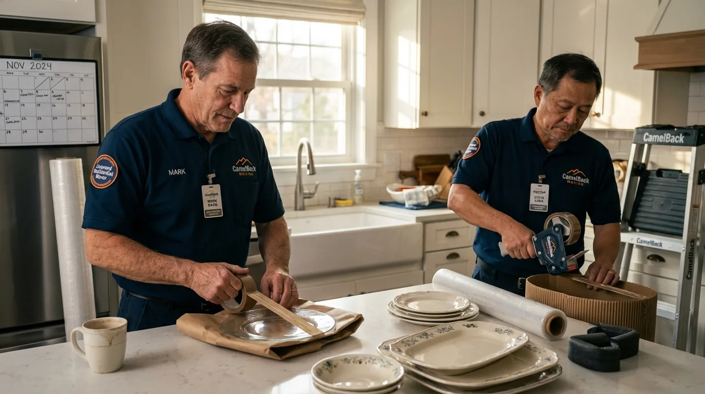Professional crew packing kitchen dishware in Bella Vista, CA